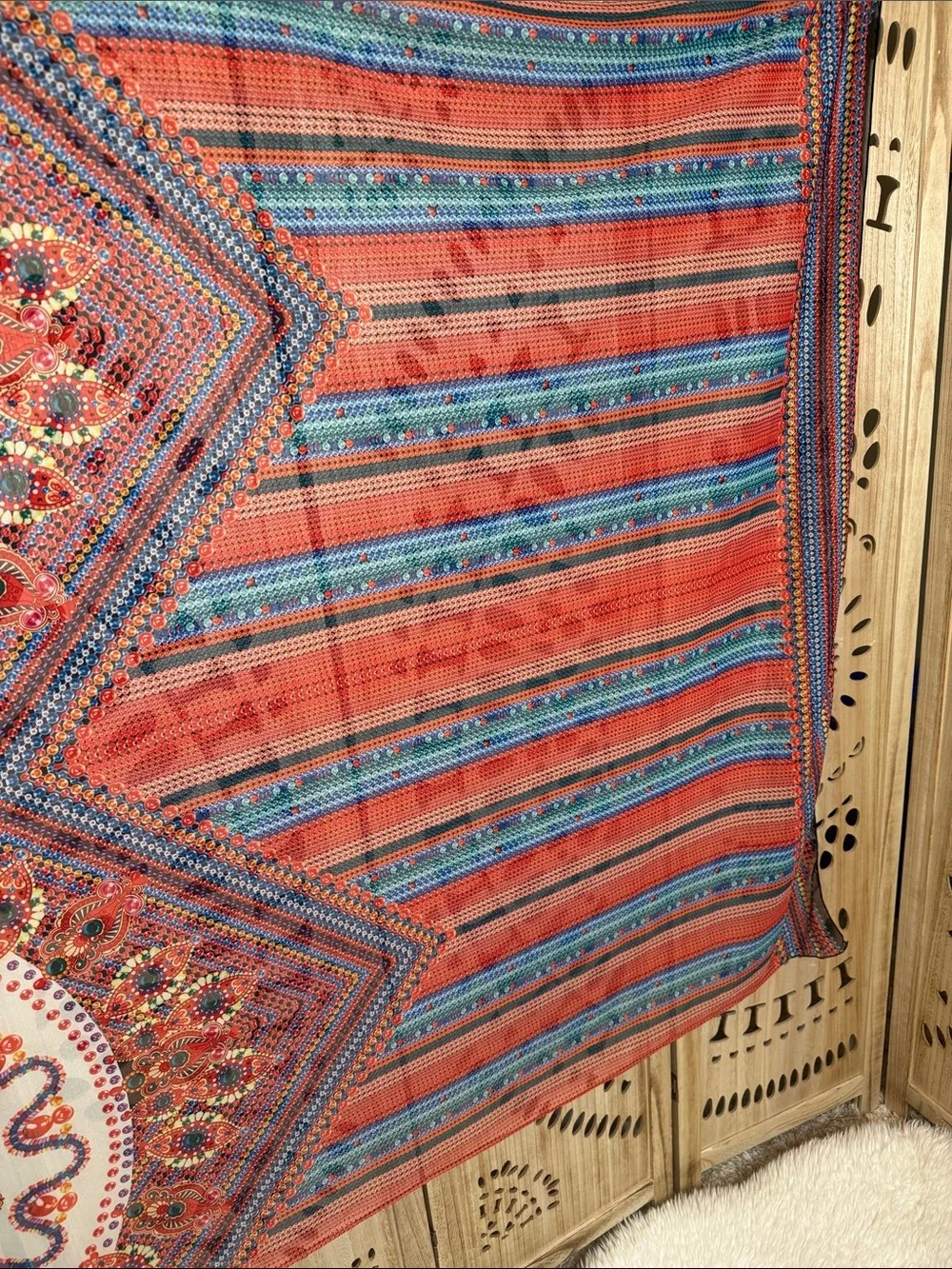 SHEIN Red & Blue Boho Mandala Tapestry